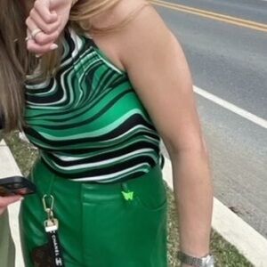 Halter neck green pattern top size M